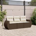 vidaXL 3-delige Loungeset met kussens poly rattan bruin, Verzenden, Nieuw, Rotan, Loungeset