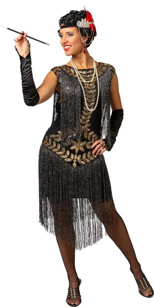 Charleston jurk Zwart met lange Franjes Isabella, Kleding | Dames, Carnavalskleding en Feestkleding, Nieuw, Ophalen of Verzenden