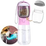 Honden Waterfles 500 ML  met voerbakje Roze (eten & drinken), Dieren en Toebehoren, Ophalen of Verzenden, Anti-knoei, Nieuw