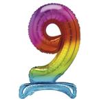 Regenboog Cijfer Ballon 9 Jaar Met Standaard 76cm, Hobby en Vrije tijd, Feestartikelen, Verzenden, Nieuw
