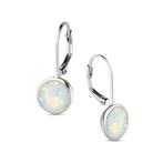 Zilveren wit kristal opaal ronde leverback oorhangers, Sieraden, Tassen en Uiterlijk, Oorbellen, Verzenden, Nieuw, Zilver