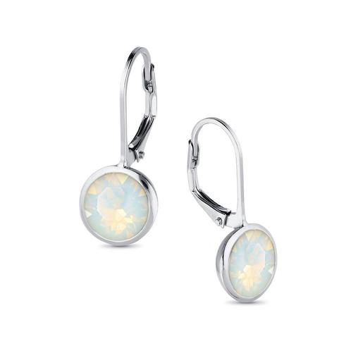Zilveren wit kristal opaal ronde leverback oorhangers, Sieraden, Tassen en Uiterlijk, Oorbellen, Nieuw, Verzenden