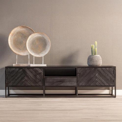 Tv-meubel Mangohout Kjeld 180 Zwart, Huis en Inrichting, Kasten | Televisiemeubels, 25 tot 50 cm, Nieuw, Overige houtsoorten, Minder dan 100 cm