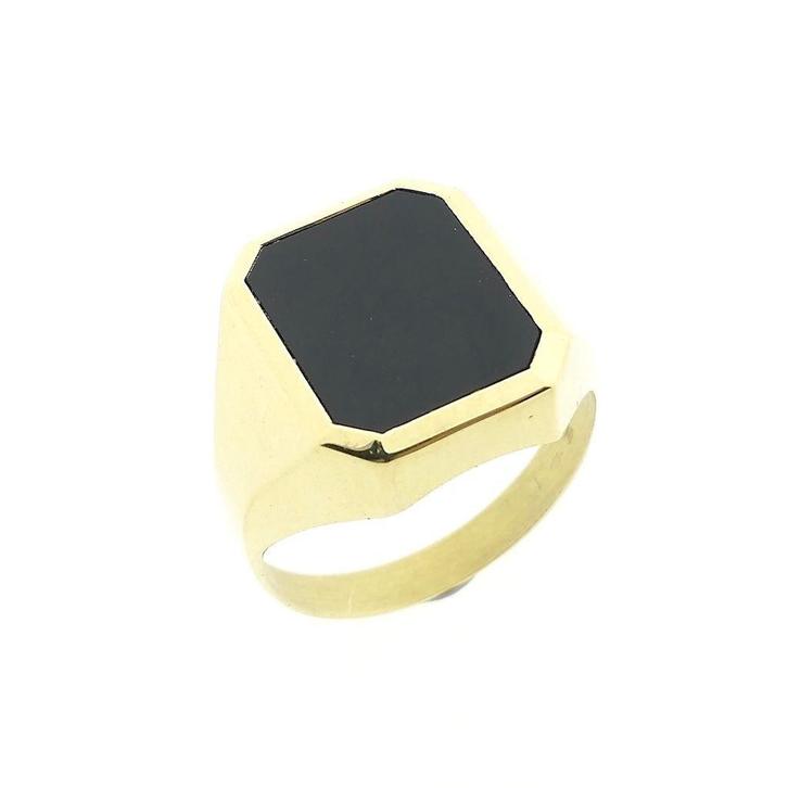 Gouden zegelring met onyx., Sieraden, Tassen en Uiterlijk, Ringen, Heer, Met edelsteen, Overige kleuren, 20 of groter, Gebruikt