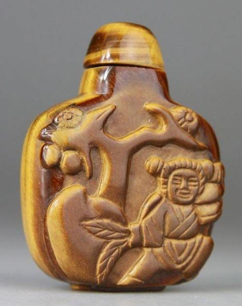 Chinese tabatière gesneden - Tijgeroog - China - Begin 20e, Antiek en Kunst, Antiek | Overige Antiek