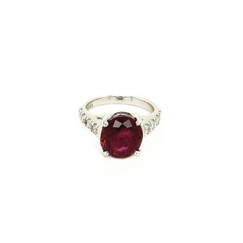 Witgouden ring met roze toermalijn en diamant 18 krt, Sieraden, Tassen en Uiterlijk, Ringen, Nieuw, Ophalen of Verzenden