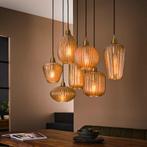 LifestyleFurn Hanglamp Malori 7-lamps, amber glas, Huis en Inrichting, Lampen | Hanglampen, Nieuw, Metaal, Verzenden