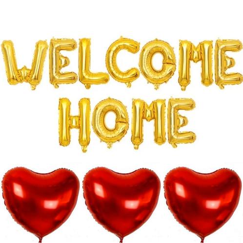 Welcome Home folie ballonnen set goud met 3 rode harten, Hobby en Vrije tijd, Feestartikelen, Overige, Nieuw, Versiering, Verzenden