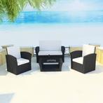 vidaXL 4-delige Loungeset met kussens poly rattan zwart, Tuin en Terras, 3 zitplaatsen, Nieuw, Loungeset, Verzenden
