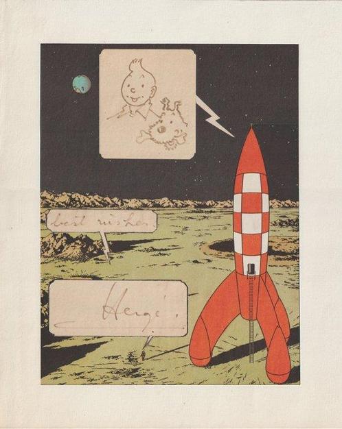 Hergé - Tintin Dédicace et dessin signé., Boeken, Stripboeken