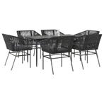 vidaXL 7-delige Tuinset met kussens poly rattan glas zwart, Tuin en Terras, Tuinsets en Loungesets, 6 zitplaatsen, Nieuw, Tuinset