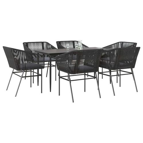 vidaXL 7-delige Tuinset met kussens poly rattan glas zwart, Tuin en Terras, Tuinsets en Loungesets, Tuinset, Nieuw, 6 zitplaatsen