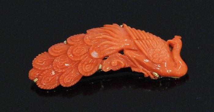Broche - 14 karaat Geel goud Koraal - Pauw broche exclusief, Sieraden, Tassen en Uiterlijk, Antieke sieraden