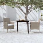 vidaXL 3-delige Tuinset met kussens beige en zwart, 2 zitplaatsen, Nieuw, Tuinset, Verzenden