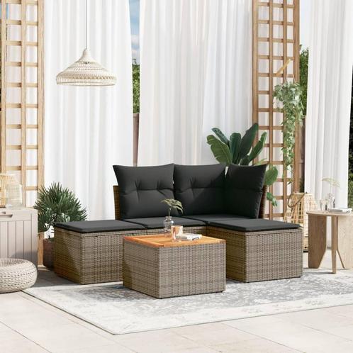 vidaXL 5-delige Loungeset met kussens poly rattan grijs, Tuin en Terras, Tuinsets en Loungesets, Loungeset, Nieuw, Rotan, Verzenden