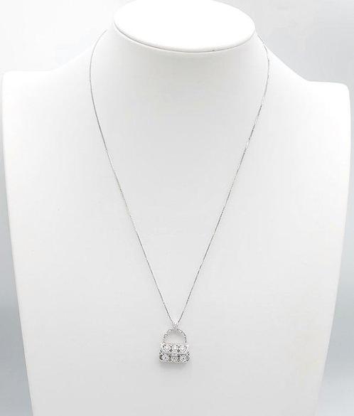 Halsketting - 18 karaat Witgoud - 0.20ct. tw. Diamant, Sieraden, Tassen en Uiterlijk, Kettingen
