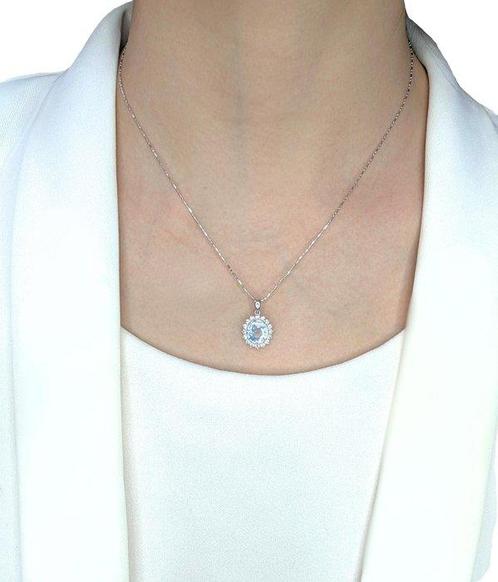 Hanger - 18 karaat Witgoud - 1.62ct. tw. Aquamarijn - Topaas, Sieraden, Tassen en Uiterlijk, Antieke sieraden