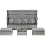 TRUUSK Tuinbankset, 4-delig, Met Zonnekap, Kussens, Polyratt, Tuin en Terras, Tuinsets en Loungesets, Verzenden, Nieuw