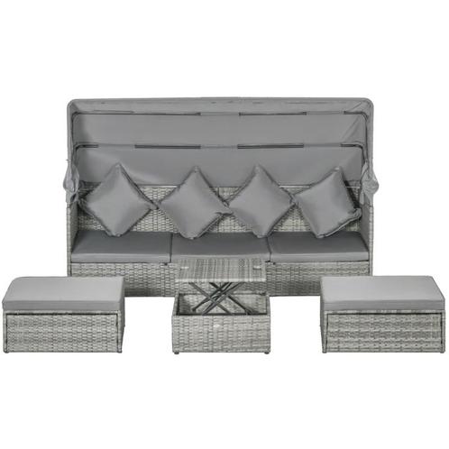 TRUUSK Tuinbankset, 4-delig, Met Zonnekap, Kussens, Polyratt, Tuin en Terras, Tuinsets en Loungesets, Nieuw, Verzenden
