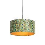 Hanglamp met velours kap pauw met goud 50 cm - Combi, Nieuw, Overige materialen, Klassiek / Antiek, 75 cm of meer