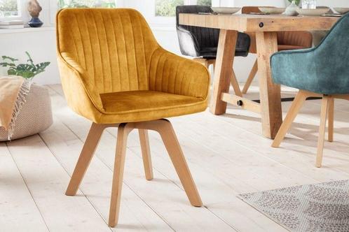 Draaibare design stoel LIVORNO mosterdgeel fluweel, Huis en Inrichting, Stoelen, Ophalen of Verzenden