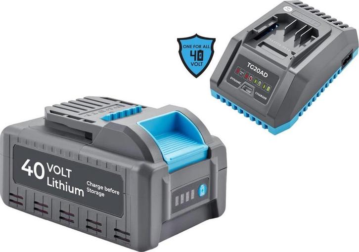 H-ster Accu 4Ah en adapter 2A - 40V grote accu en snel lader, Doe-het-zelf en Verbouw, Gereedschap | Handgereedschap, Zo goed als nieuw