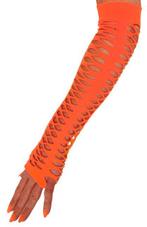 Handschoenen grote gaten fluor oranje 40cm, Kleding | Dames, Ophalen of Verzenden, Nieuw