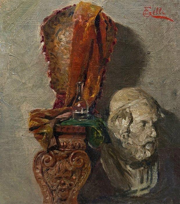 Edoardo Gelli (1852–1933) - Natura morta con seggiolone,, Antiek en Kunst, Kunst | Schilderijen | Klassiek