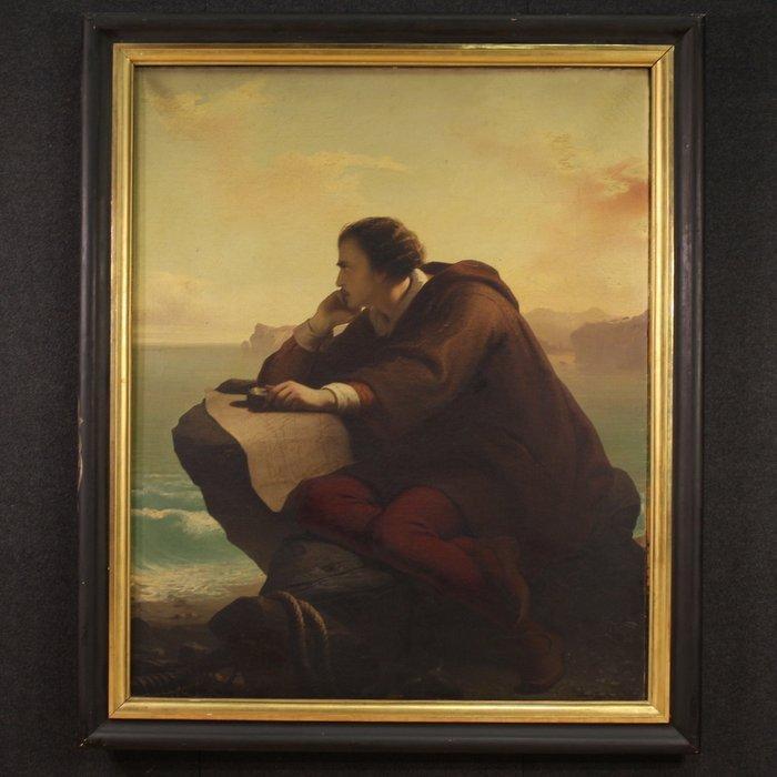 Mauro Conconi (1815-1860) - Cristoforo Colombo - cm 203x172, Antiek en Kunst, Kunst | Schilderijen | Klassiek