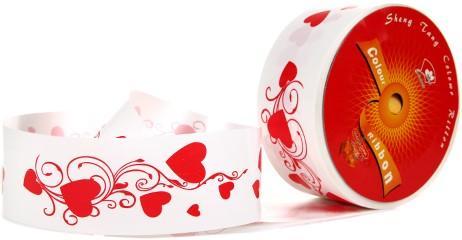 Poly ribbon scheur cadeaulint wit + rode hartjes 50mm, Huis en Inrichting, Woonaccessoires | Kunstplanten en Kunstbloemen, Nieuw