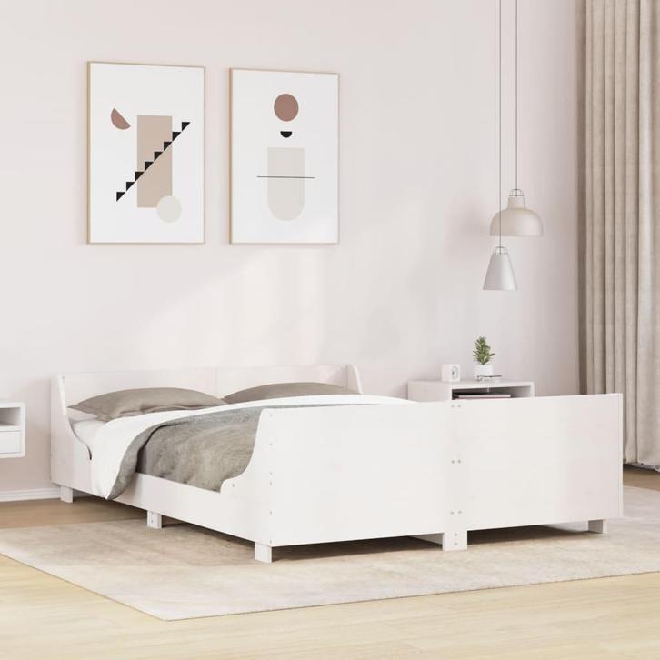 vidaXL Bedframe zonder matras massief grenenhout wit 135x190, Huis en Inrichting, Slaapkamer | Bedden, Overige maten, 190 cm of minder