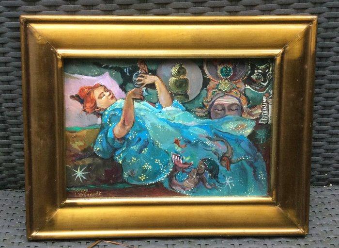 Borgen Lindhardt (1974) - Kimono meisje “Stardust” in blauw, Antiek en Kunst, Kunst | Schilderijen | Klassiek