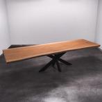 Boomstamtafel, Eettafel 310x95 massief hardhout, metaalpoot, 200 cm of meer, 50 tot 100 cm, Nieuw, Robuust Modern