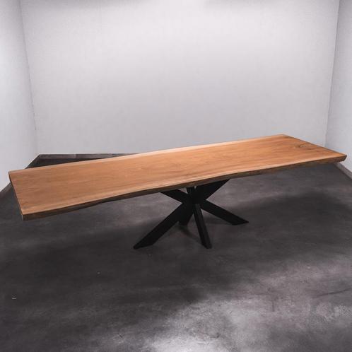 Boomstamtafel, Eettafel 310x95 massief hardhout, metaalpoot, Huis en Inrichting, Tafels | Eettafels, 50 tot 100 cm, 200 cm of meer