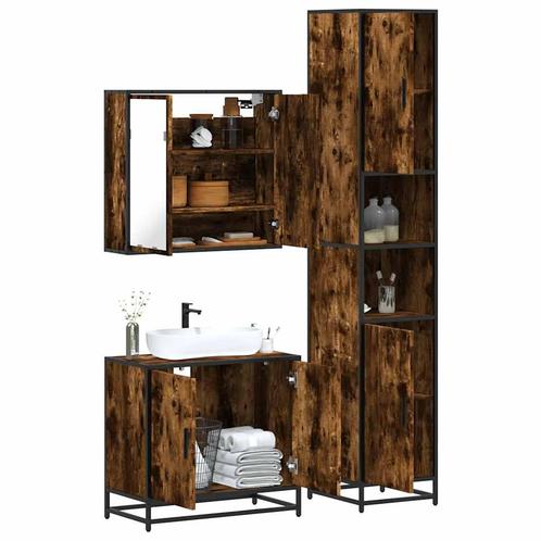 vidaXL 3-delige Badkamermeubelset bewerkt hout gerookt, Huis en Inrichting, Badkamer | Badkamermeubels, Nieuw, Verzenden