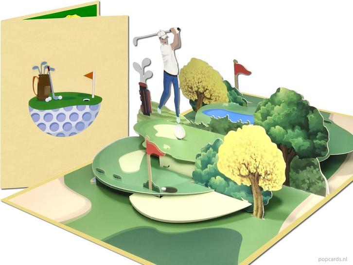 Wenskaart Golf - Golfclub Hole in One pop-up kaart, Diversen, Wenskaarten, Verzenden