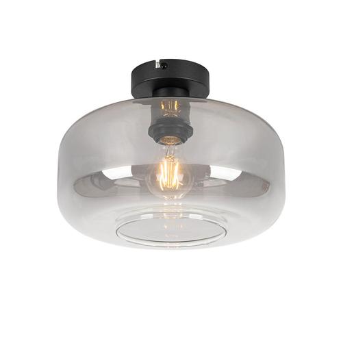 Art deco plafondlamp zwart met smoke glas - Bizle, Huis en Inrichting, Lampen | Plafondlampen, Nieuw, Glas