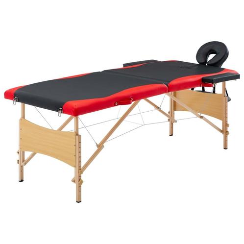 vidaXL Massagetafel inklapbaar 2 zones hout zwart en rood, Sport en Fitness, Massageproducten, Nieuw, Verzenden