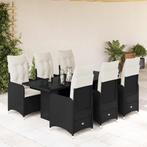 vidaXL 7-delige Bistroset met kussens poly rattan zwart, Tuin en Terras, Verzenden, Nieuw, Rotan, 6 zitplaatsen
