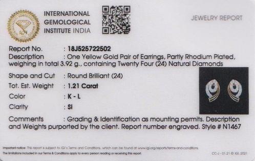 Oorstekers - 14 karaat Geel goud - 1.21ct. tw. Diamant, Sieraden, Tassen en Uiterlijk, Antieke sieraden