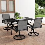 vidaXL 5-delige Tuinset textileen en staal, Tuin en Terras, 4 zitplaatsen, Verzenden, Nieuw, Rvs