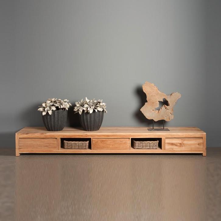 *WOONWINKEL* Tower Living Corona Laag Tv-meubel Teak - 3 Lad, Huis en Inrichting, Kasten | Televisiemeubels, Nieuw, Verzenden