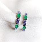 Hoepel oorbellen - 14 karaat Witgoud - 6.18ct. tw. Smaragd -