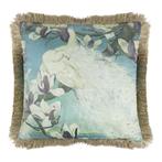 kussen fluweel witte pauwen gouden franjes 45x45cm*, Verzenden, Nieuw