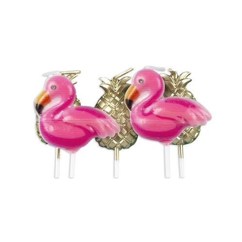 Hawaii Kaarsenset Flamingo 7cm 5 delig, Hobby en Vrije tijd, Feestartikelen, Nieuw, Verzenden