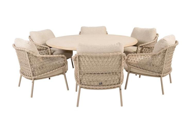 4SO Sardinia/Hampton 6-persoons ronde low dining tuinset, Tuin en Terras, Tuinsets en Loungesets, Tuinset, Nieuw, Rvs, Verzenden