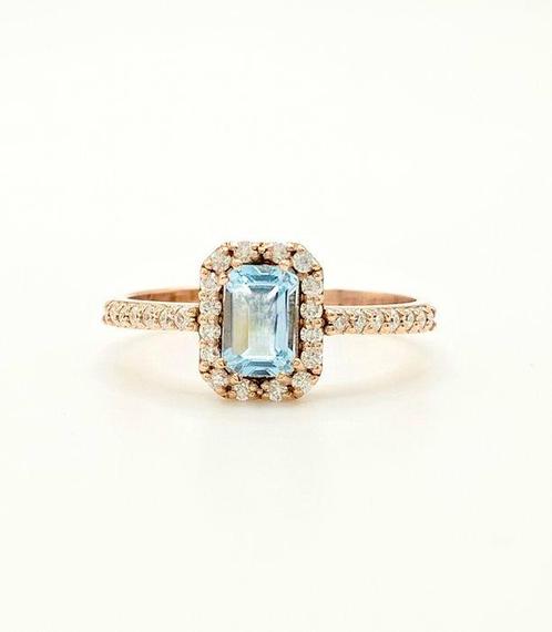 Zonder Minimumprijs - Ring - 14 karaat Roségoud Aquamarijn -, Sieraden, Tassen en Uiterlijk, Ringen