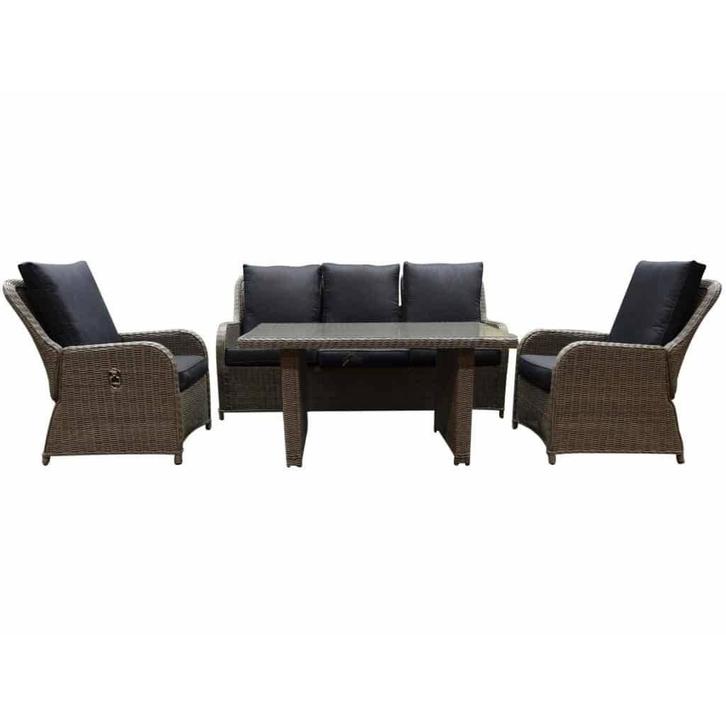 Bilbao stoel-bank dining loungeset verstelbaar 4-delig grijs, Tuin en Terras, Tuinsets en Loungesets, Nieuw, Wicker, Ophalen of Verzenden