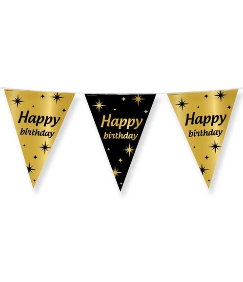 Vlaggenlijn Happy Birthday Goud Zwart 10m, Hobby en Vrije tijd, Feestartikelen, Nieuw, Verzenden
