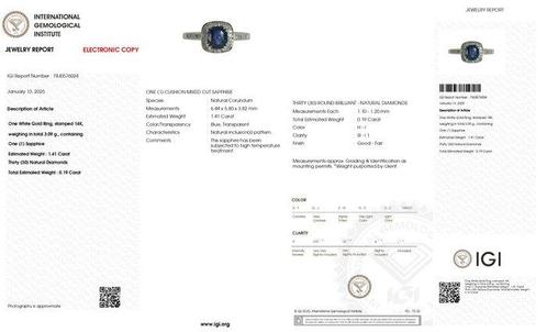 Ring - 14 karaat Witgoud - 1.60ct. tw. Saffier - Diamant, Sieraden, Tassen en Uiterlijk, Ringen